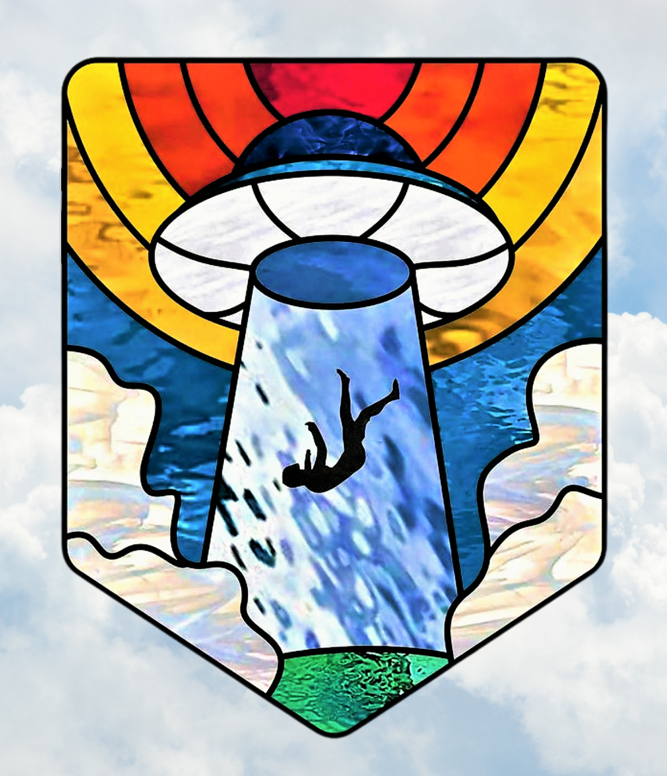 Alien UFO Faux Stained-Glass WINDOW CLING Size 10" Repositionable Vinyl
