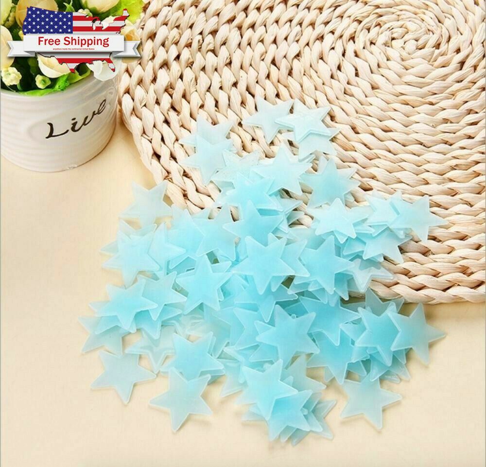 Blue 3D Glow in the Dark Stars & Moon Wall Stickers – 100pcs Kids Bedroom Decor