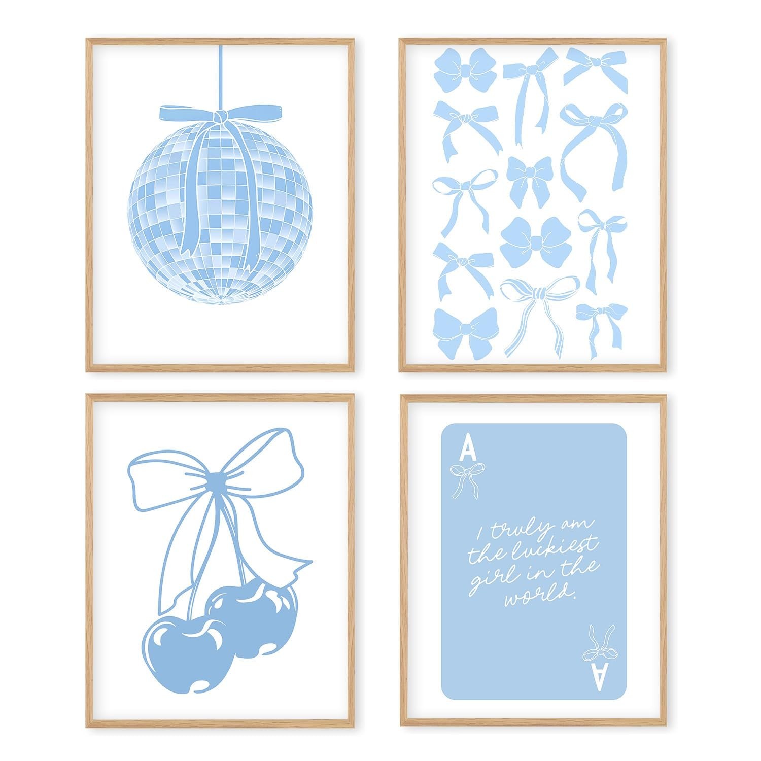 Boat Wades Blue Coquette Bow Unframed Wall Art Prints,Coquette Room Decor,Pre…