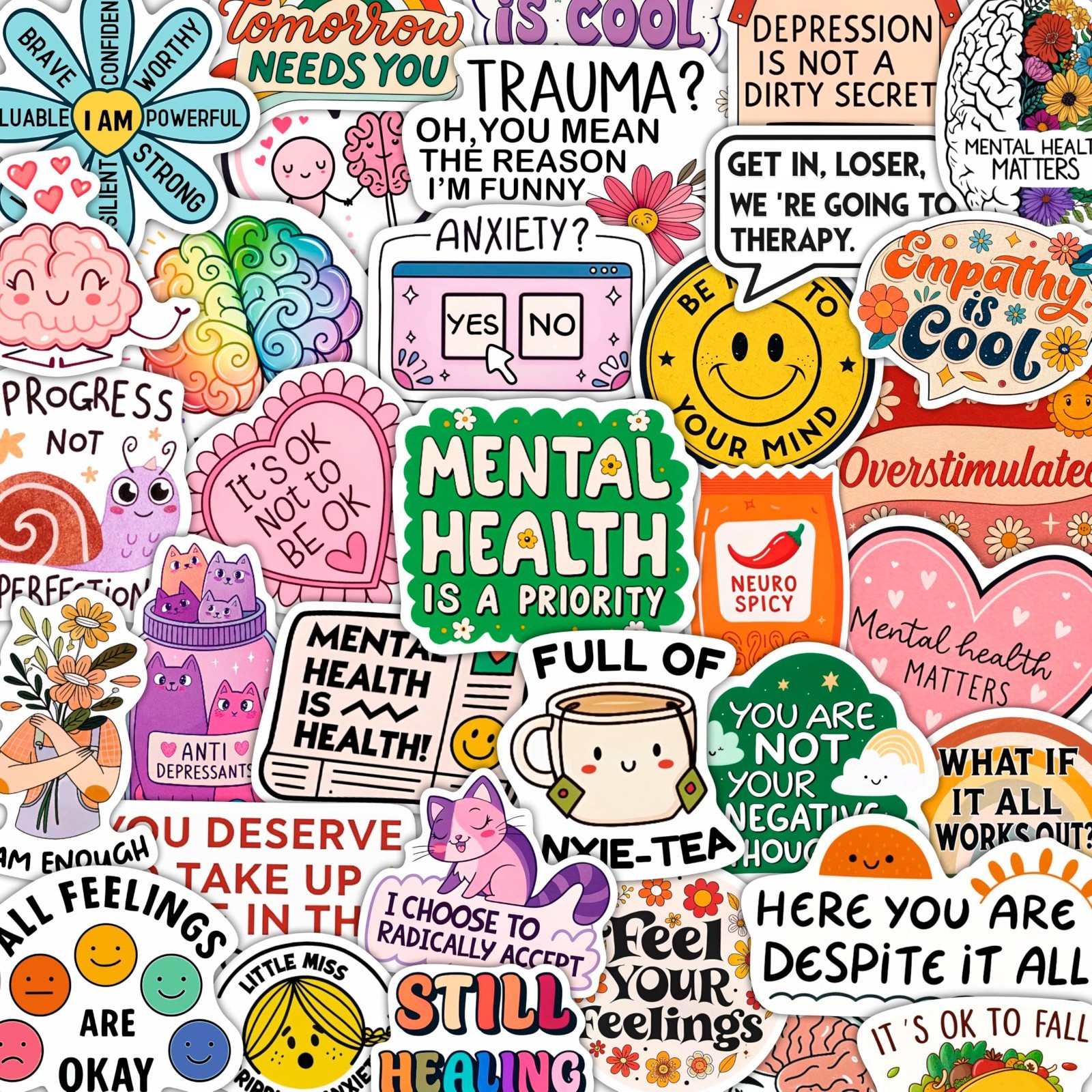 100Pcs Mental Health Awareness Stickers for Water Bottles – Gifts for Adults & C