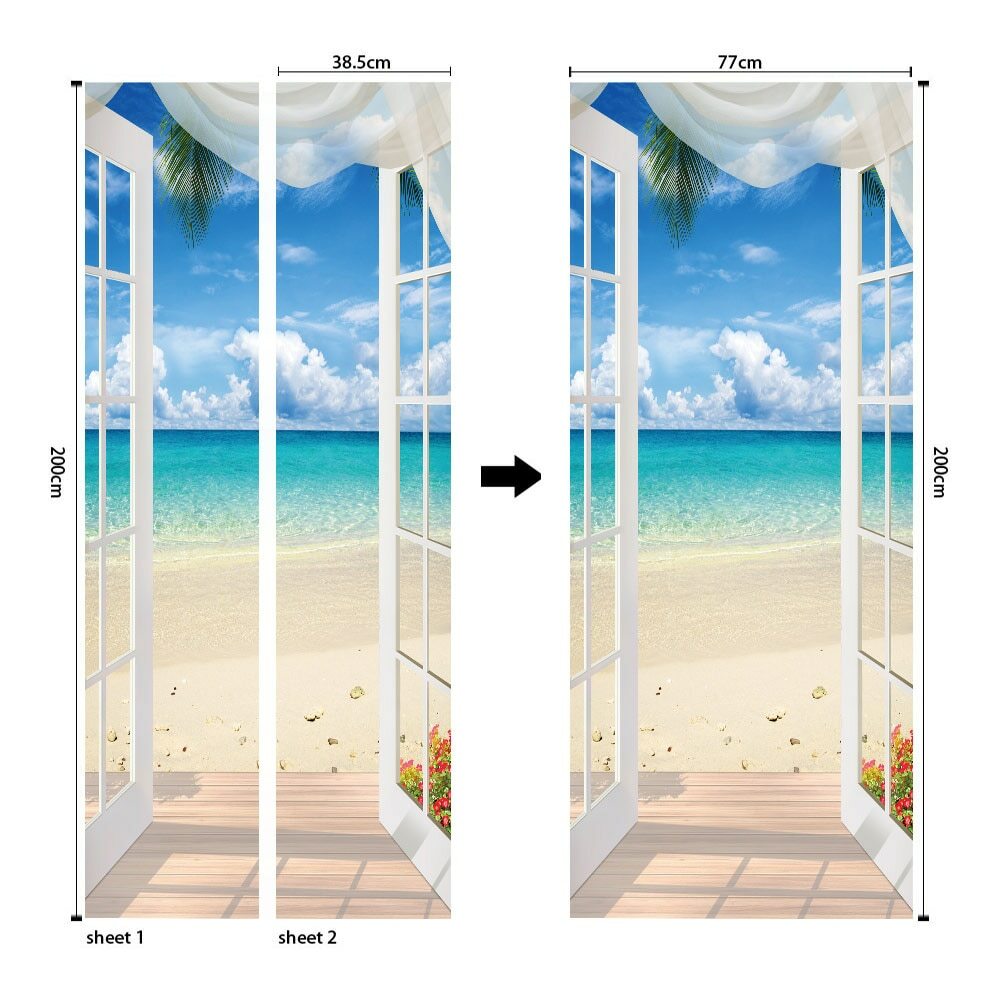 3D Door Sticker Wallpaper Self-Adhesive Door Mural Removable Vinyl Home Decorati