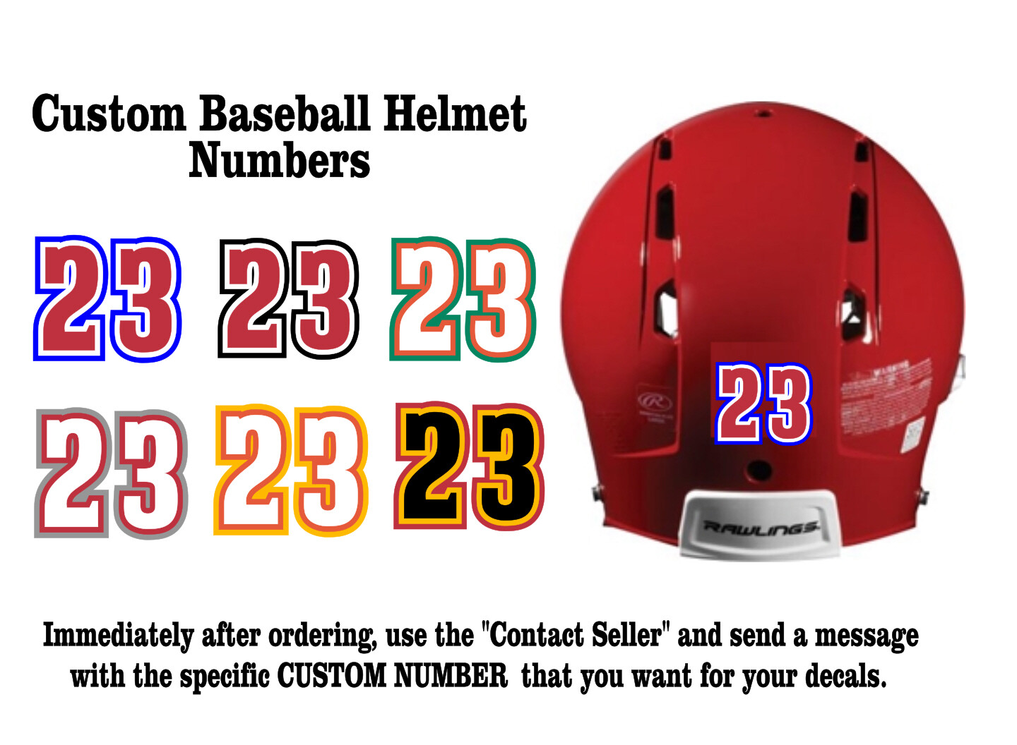 Custom Number 1.0" Baseball/Softball/Football Helmet Decal Sticker 3 Colors