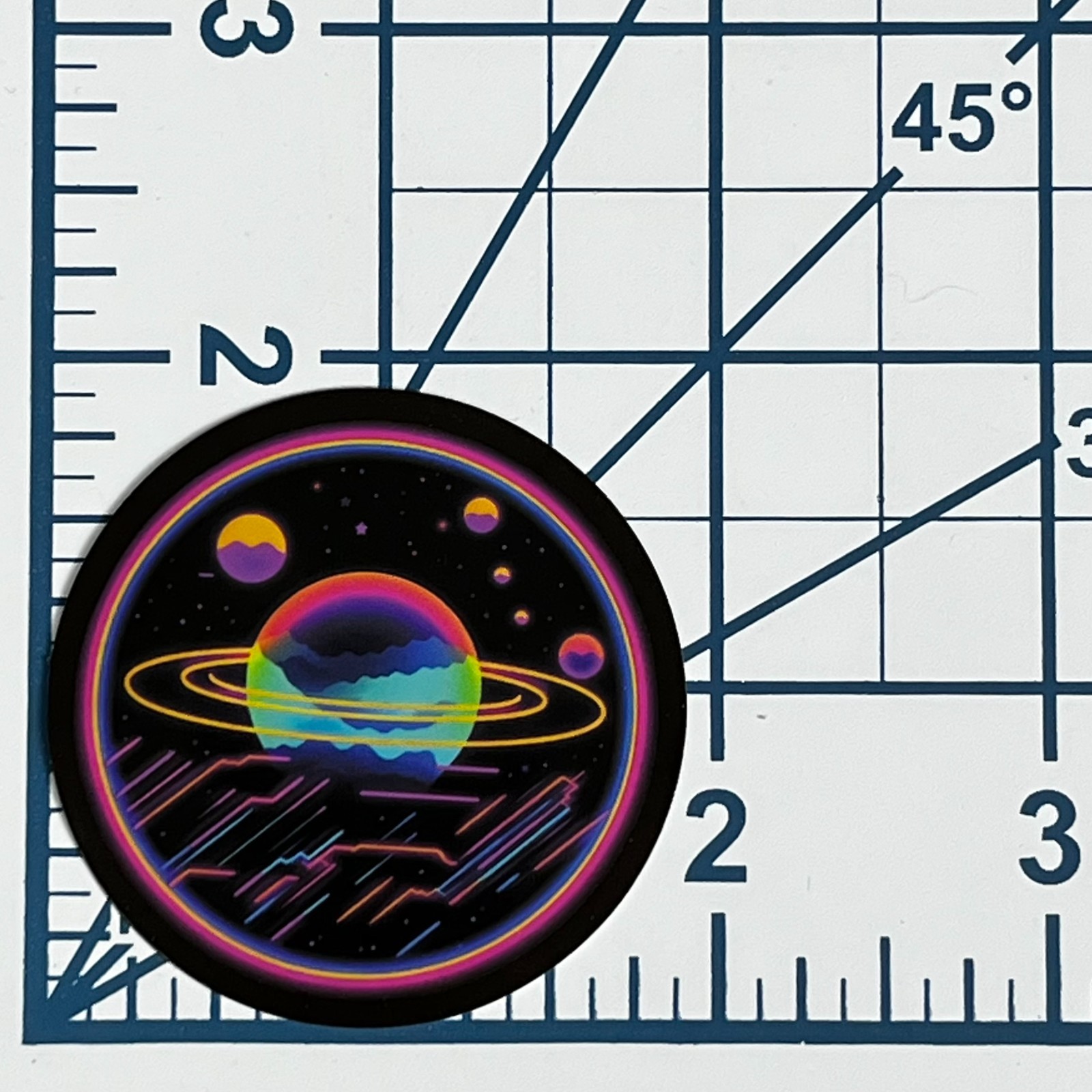 Retro Neon Planet Vinyl Sticker Saturn Space Decal Glow Aesthetic Art Gift