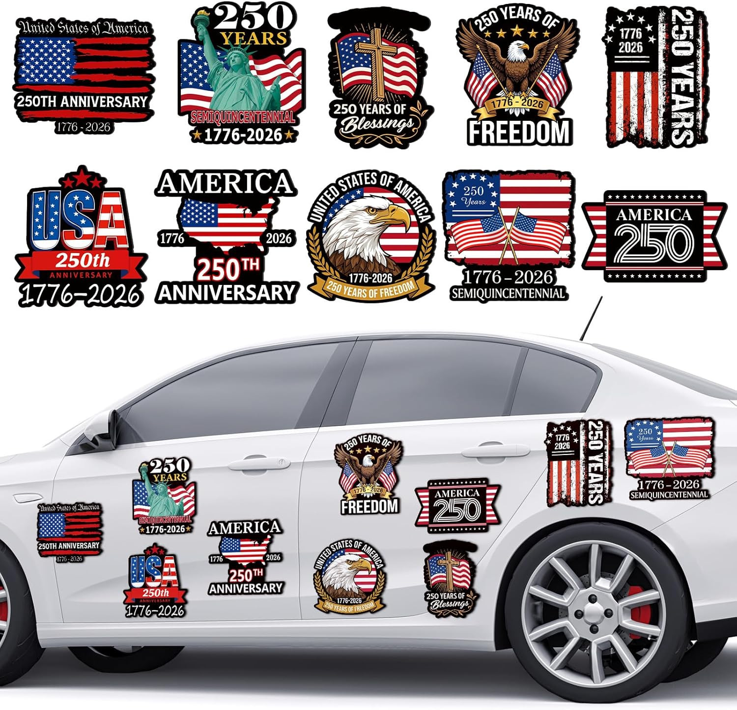 10 Pcs 250Th Anniversary Car Magnetic Sticker 1776-2026 Patriotic Flag Freedom E