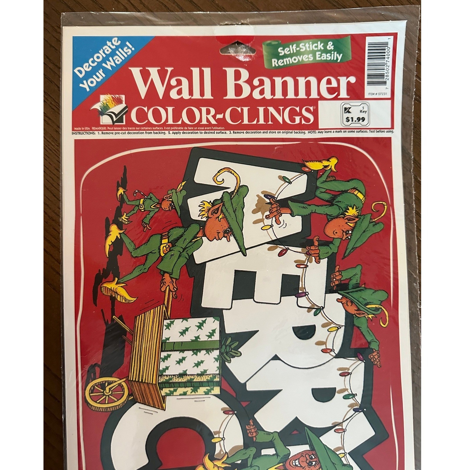 Vintage Merry Christmas Wall Banner Color-Clings Elves Holiday Decor New