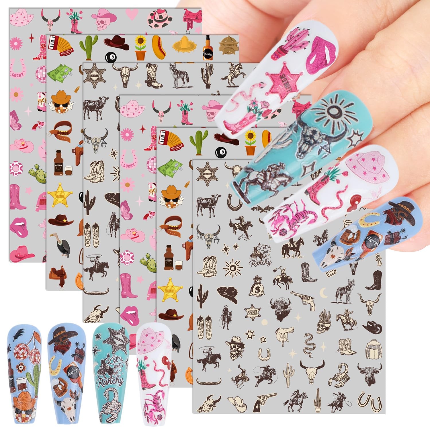 Keluna Western Nail Art Stickers – 6 Sheets Cowboy 6 Sheets, 6