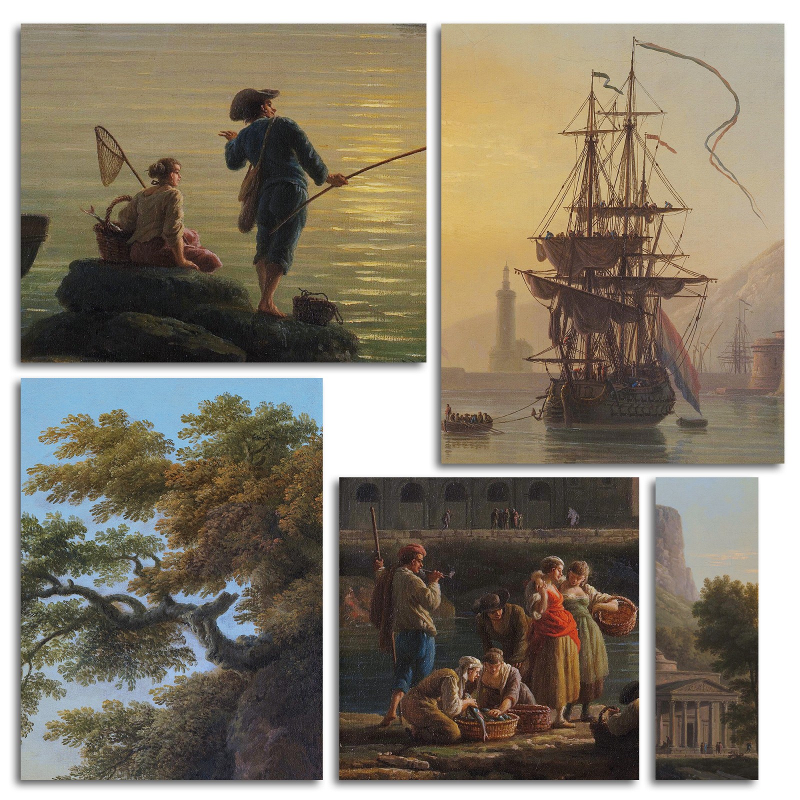 Sunset Coast & Sailboat Wallpaper, Classical Painting. Wall Decal, Tapestry