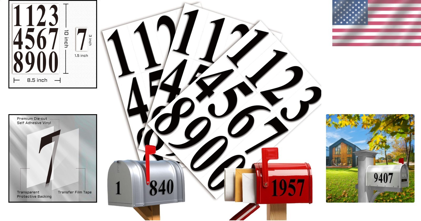 3 Inch Black Vinyl Number Stickers – 36pc Waterproof Die Cut Decals for Mailb…