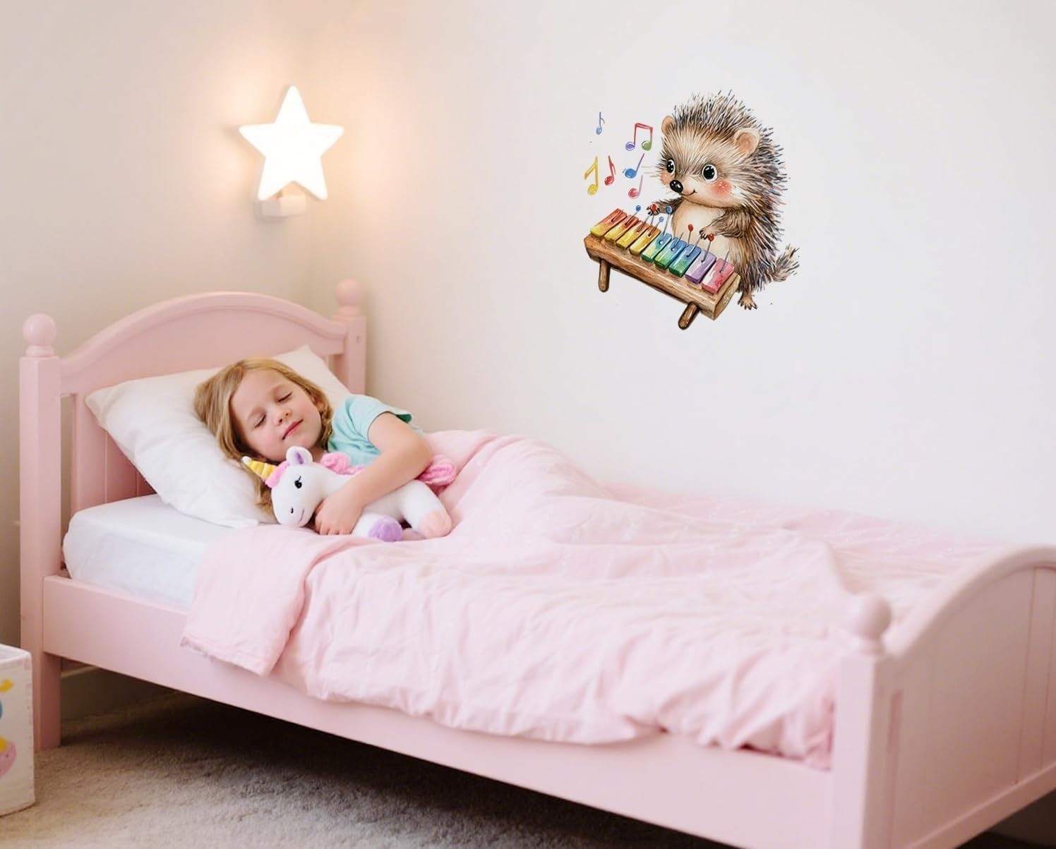 Hedgehog Xylophone Wall Decal Removable Vinyl Sticker Kids Room Decor 11.8in