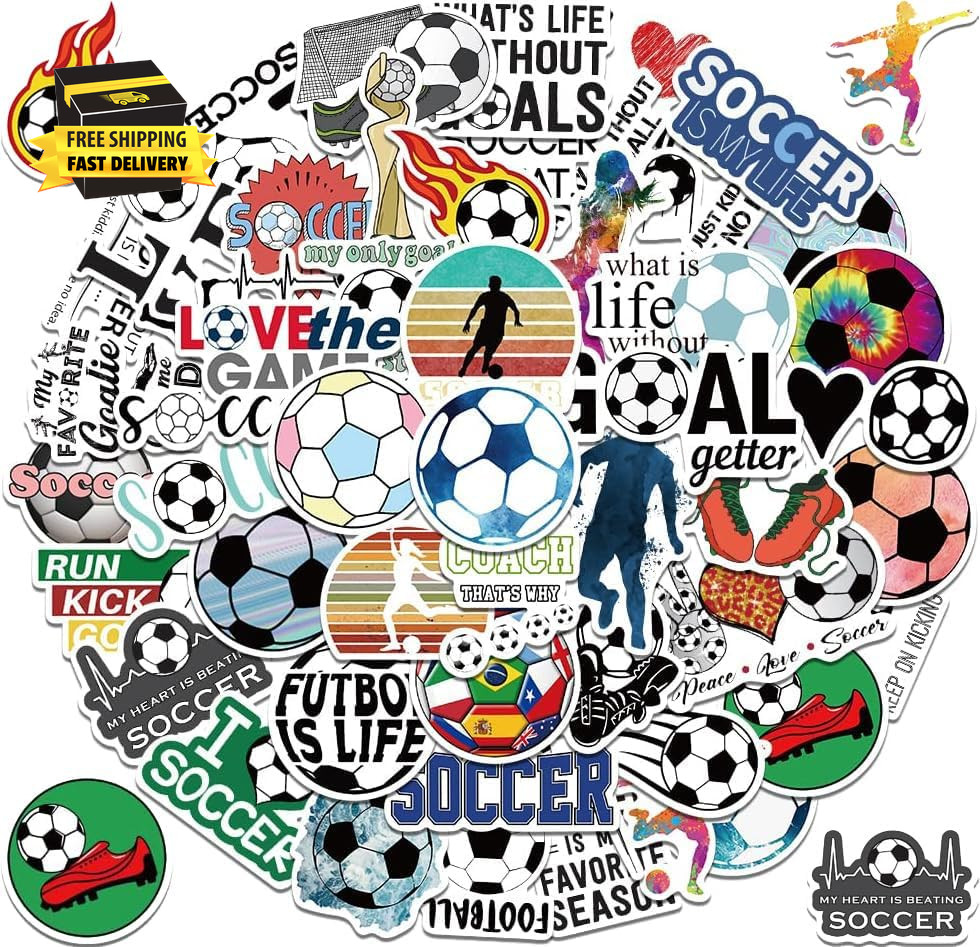 Soccer Stickers, 50PCS Soccer Stickers for Scrapbooking, Soccer Waterproof Vinyl