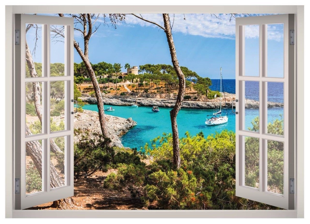 Island Landscape Beach Window 3D Wall Decal Art Mural Decor Canvas Vinyl W176