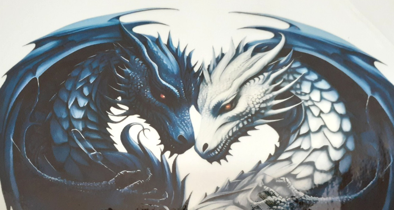 Blue & White Dragon Heart Love Vinyl Decal Sticker 6" x 5"