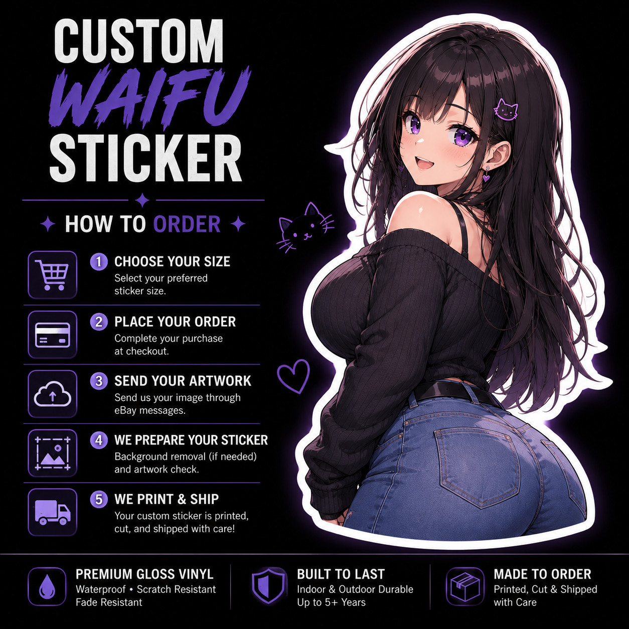 Custom Anime Waifu Sticker | Premium Waterproof Vinyl Die Cut | Your Artwork