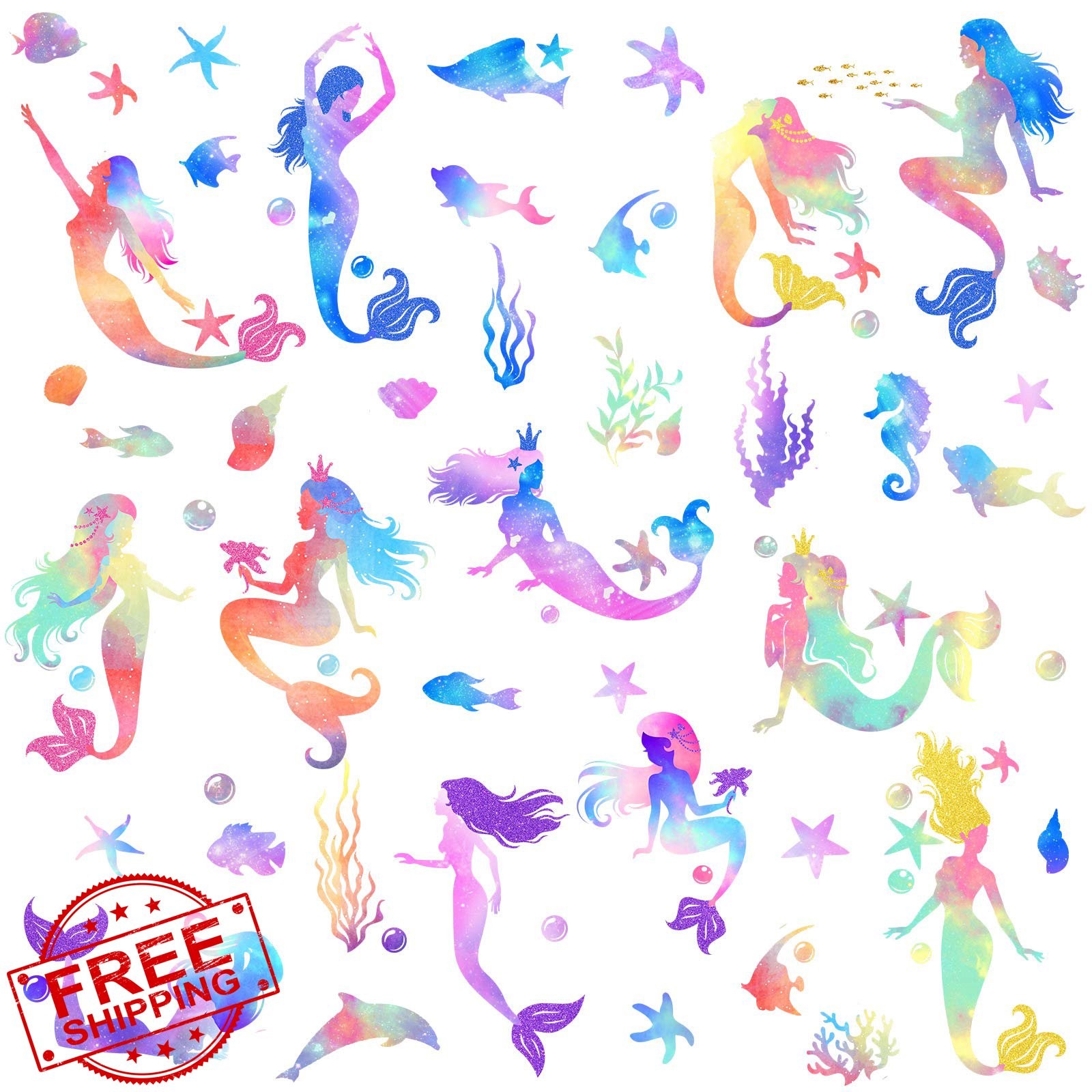 Outus Mermaid Wall Decals, Under Sea, Girls Nursery Decor