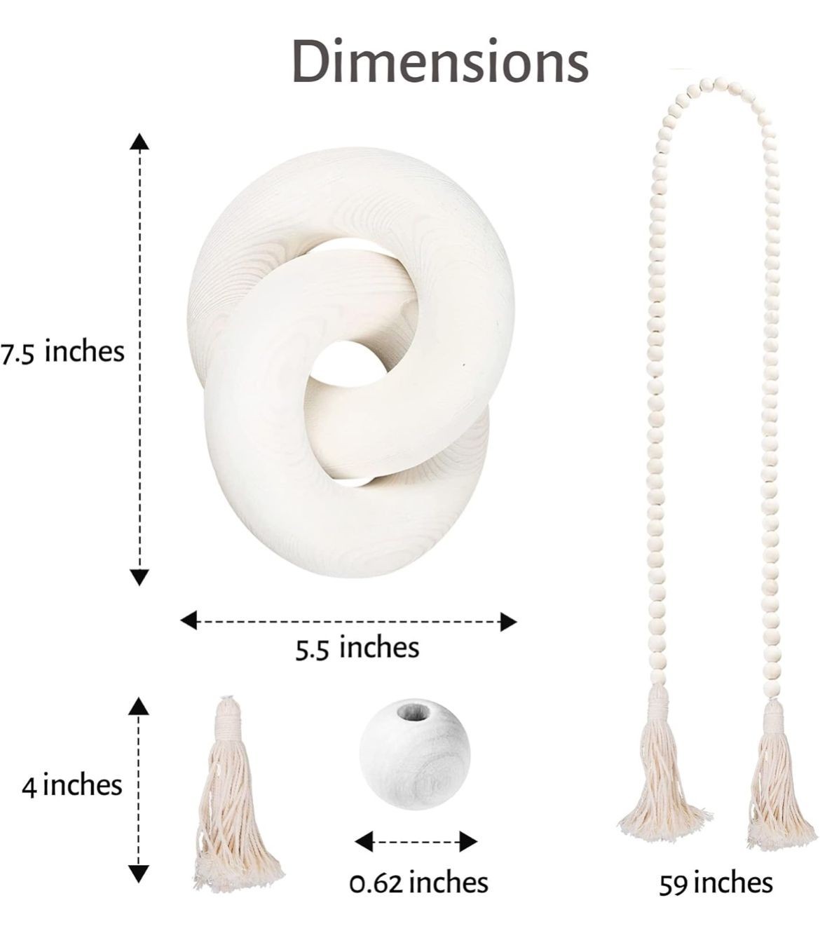 Aesthetic Room Decor Wood Bead Garland- 2 Piece White Wood Chain Link Boho Decor