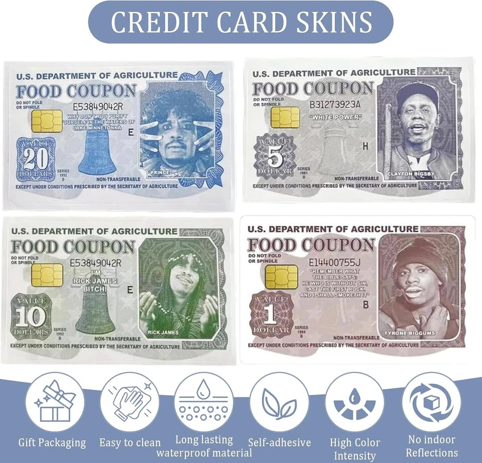 Credit Card Skins Tyrone Biggums Food Stamps EBT UV Vinyl Card Skins 4 pack