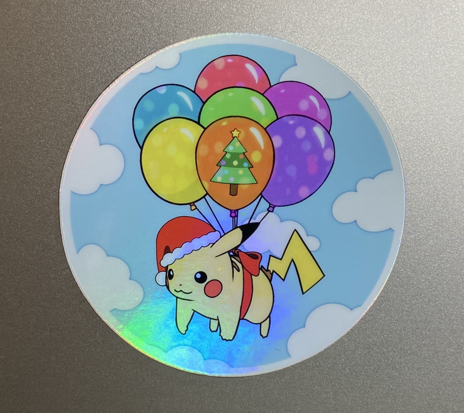 Flying Santa Hat Pikachu – Sticker Holographic Pokemon Decal Rainbow Holo