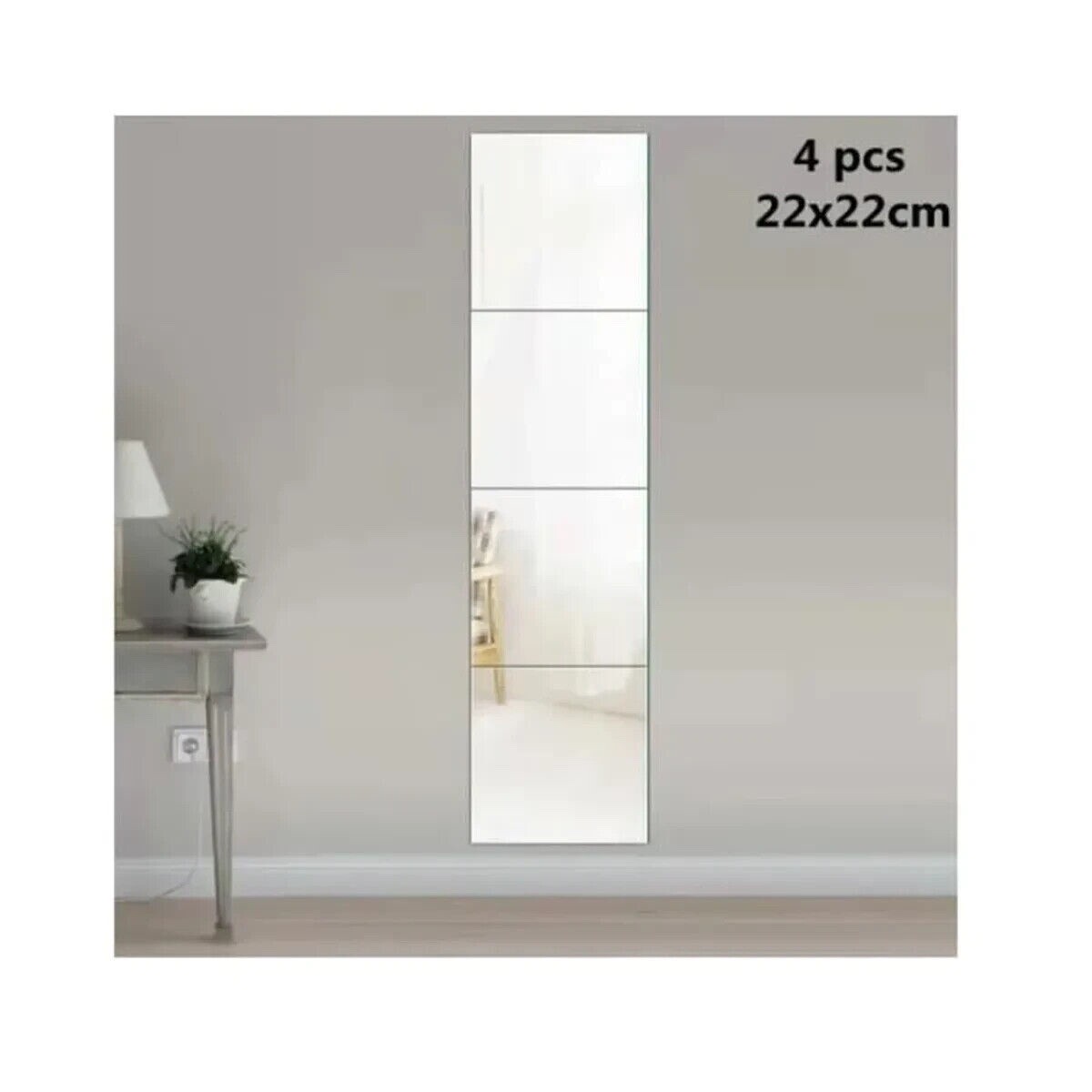 4 Piece Adhesive Glass Wall Mirror 22 x 22cm Decorative Mirror Sticker