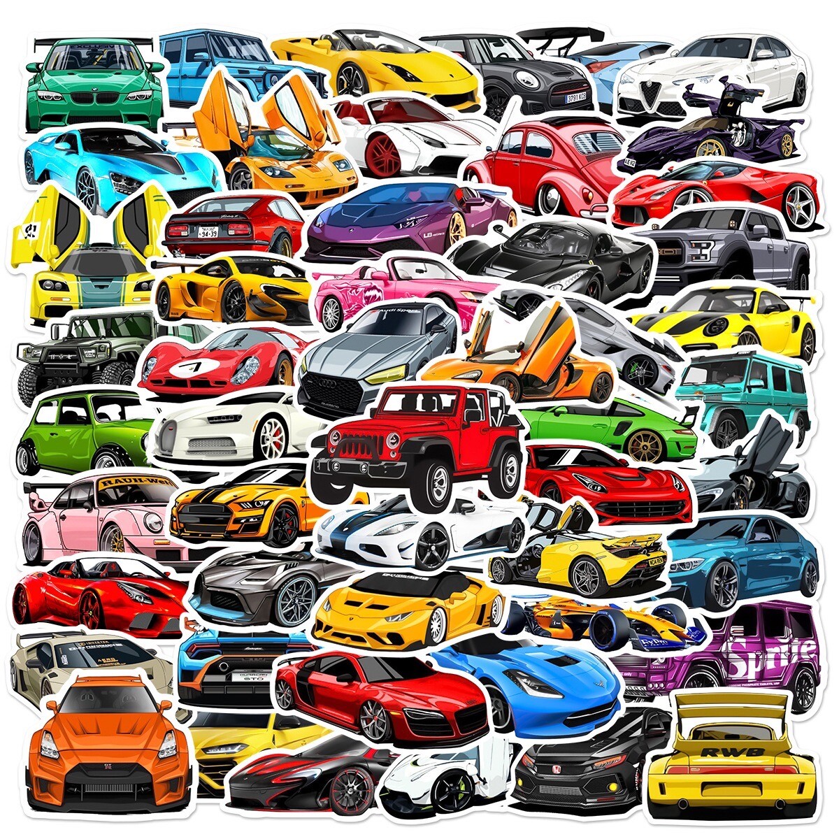 50 PCS Cool Racing Car Stickers Automotive Laptop Hydro Yeti Decal Free Shipping
