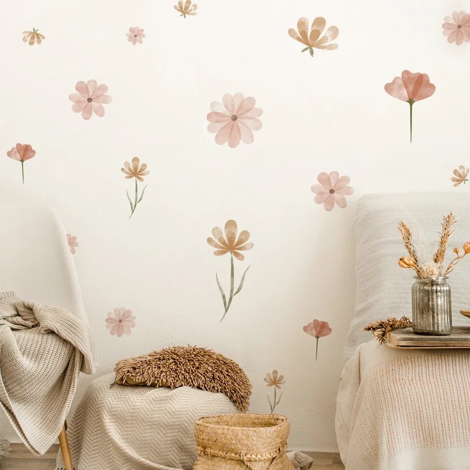 Boho Watercolor Flower Wall Stickers Removable Decals Bedroom Back to School