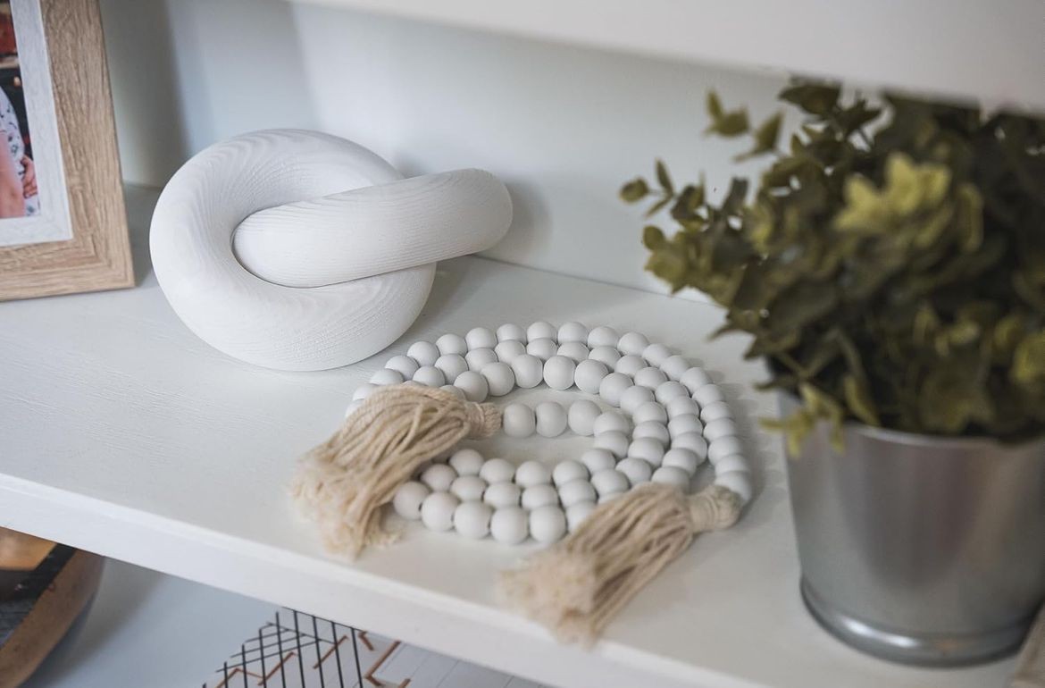 Aesthetic Room Decor Wood Bead Garland- 2 Piece White Wood Chain Link Boho Decor