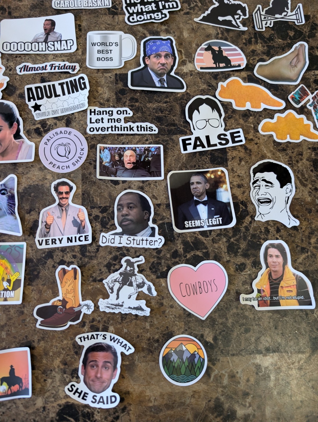 Lot Of Miscellaneous Stickers Western, Memes, Horses, The Office, Yeti, Etc