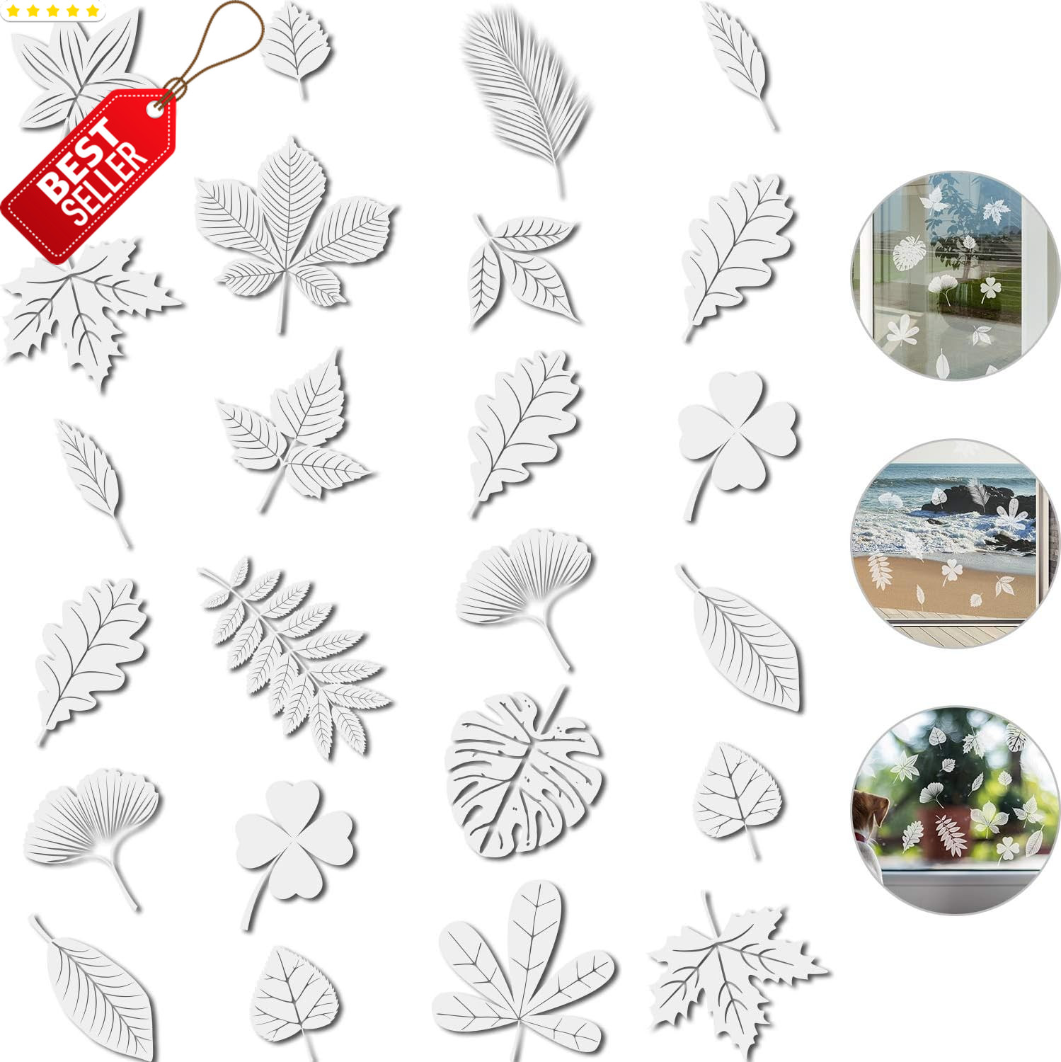 32 Pcs Bird Deterrent Window Stickers Leaf Shape Anti-Collision Glass Decals – U