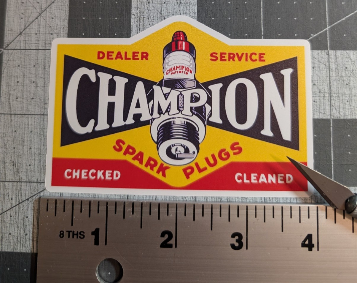 Vintage Champion Sparkplug Vinyl Sticker Decal -Classic -Racing -Garage-Gas Oil