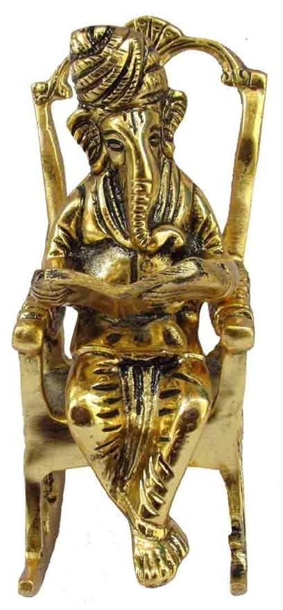 Aluminium Handcrafted Ganpati Sitting on Chair Idol Lord Ganesha Reading Ramayan