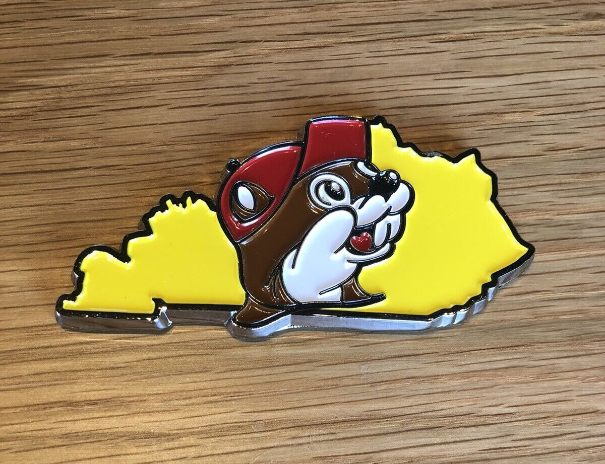 Buc-ee's Adhesive Chrome Emblem- Kentucky Shape- For Vehicles Laptops 1.5 x 3 in