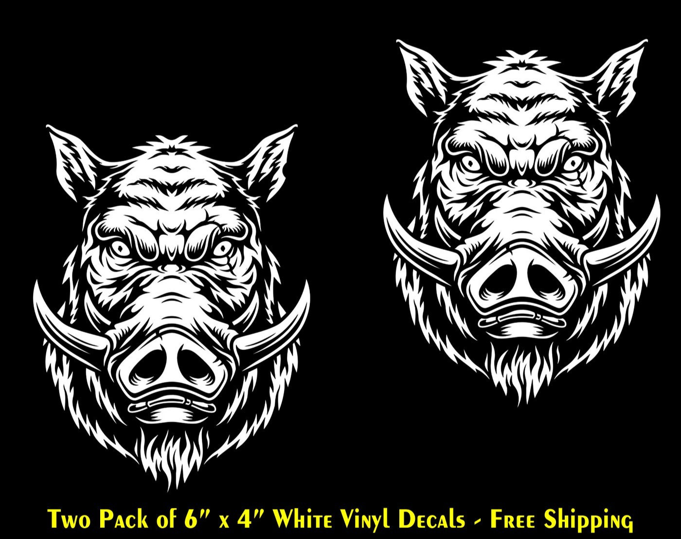 Wild Boar Pig Graphic Two 6" White Vinyl Decals Car Truck Windows Door