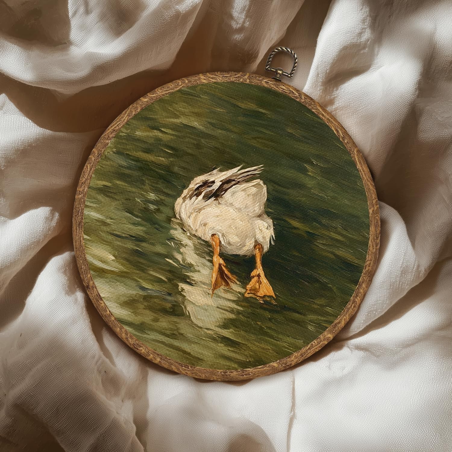 WMSYUO Vintage Goose Round Wall Art Decor，Funny Silly Goose Circular Fram
