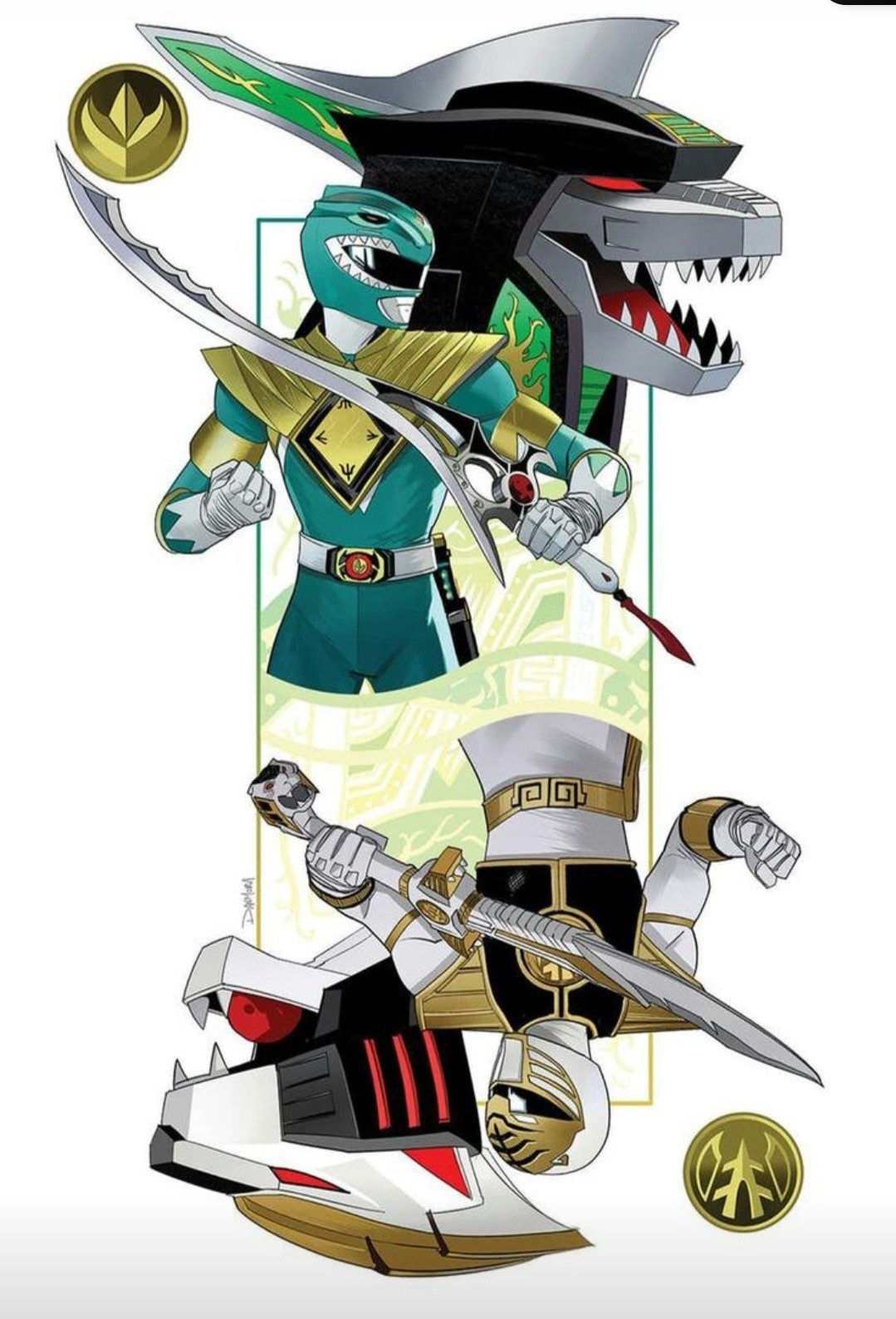 MMPR'S X TOMMY X THE GREEN RANGER X THE WHITE RANGER X 4X3 INCH STICKER X VYNIL