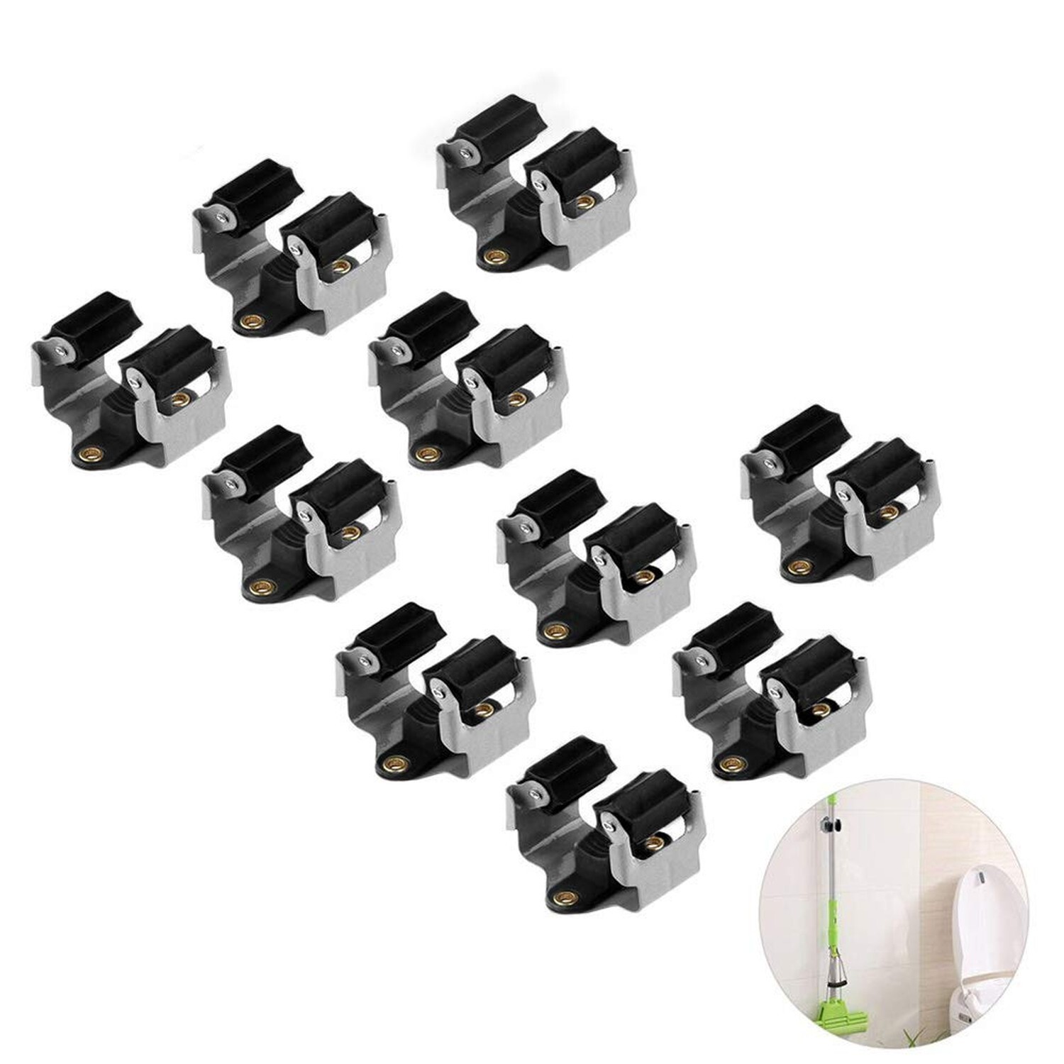 Broom Holder Wall Mount 10 Pack Heavy Duty Metal Mop Broomstick Sho… Fast Ship
