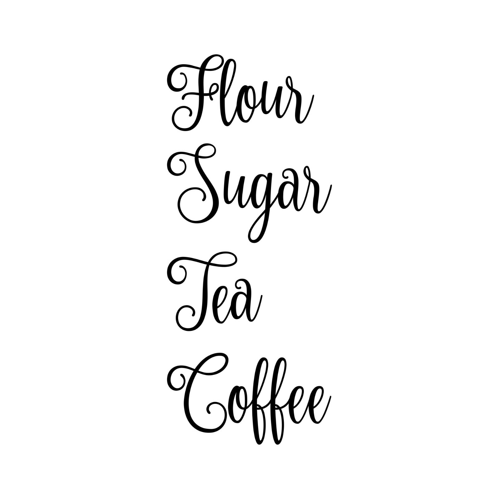 Set of 4 Canister Labels V2 Vinyl Stickers Kitchen Flour Sugar Tea Coffee Fancy
