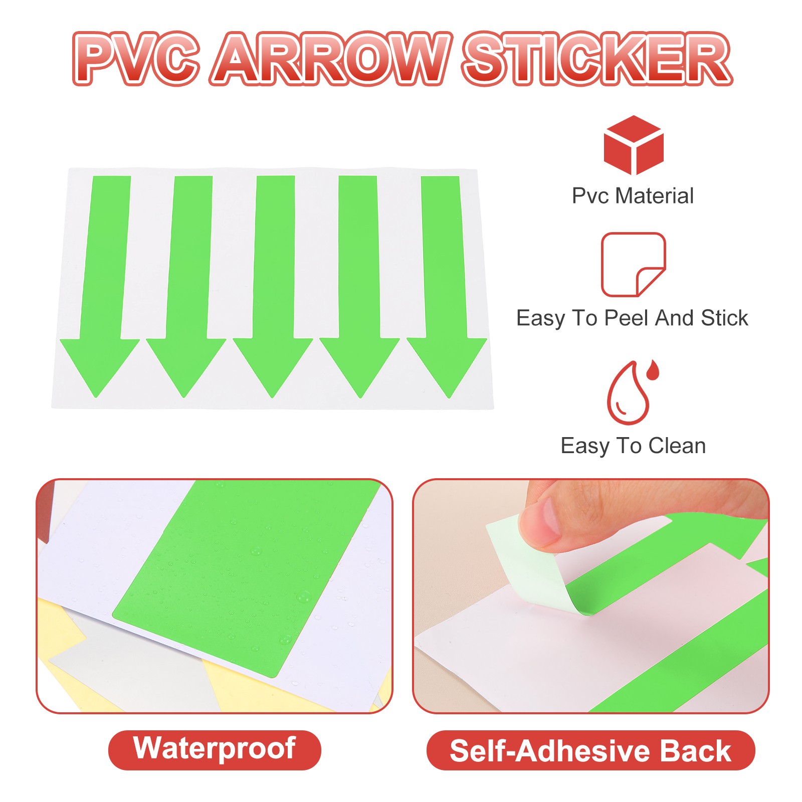 Arrow Sticker, (5×1.2 Inch, Emerald Green) (80 Pcs), Waterproof Sign Sticker