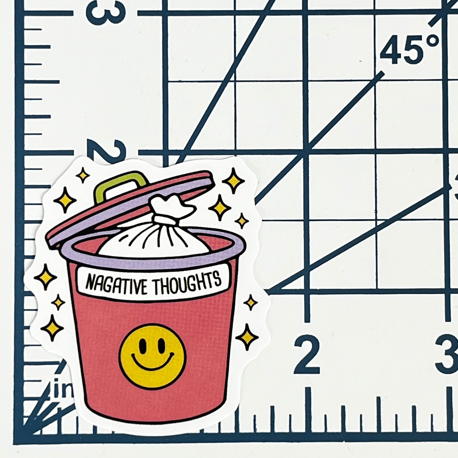 Negative Thoughts Trash Can Vinyl Sticker Funny Mental Health Kawaii Nag