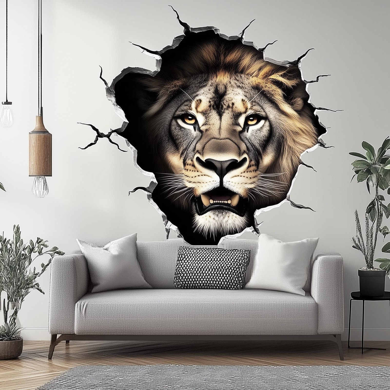 Lion Wall Decal | 3D Breakthrough Lion Head Sticker