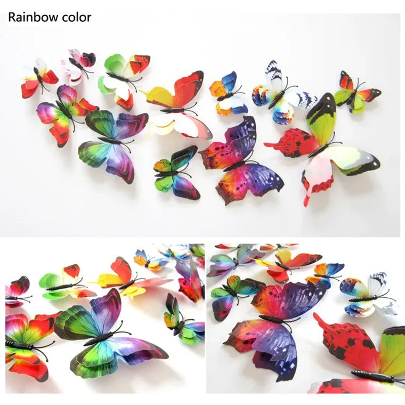 12Pcs Mixed Color Double Layer Butterfly 3D Wall Sticker For Wedding Decoration