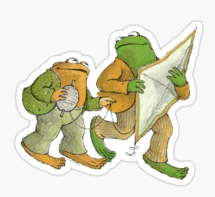 Frog and Toad ~ 2" Vinyl Sticker ~ Adventure to fly a Kite