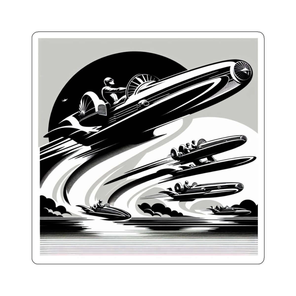 Sticker Art Deco Speedboat Futuristic Pod Racing Retro Style Artwork Flying Car