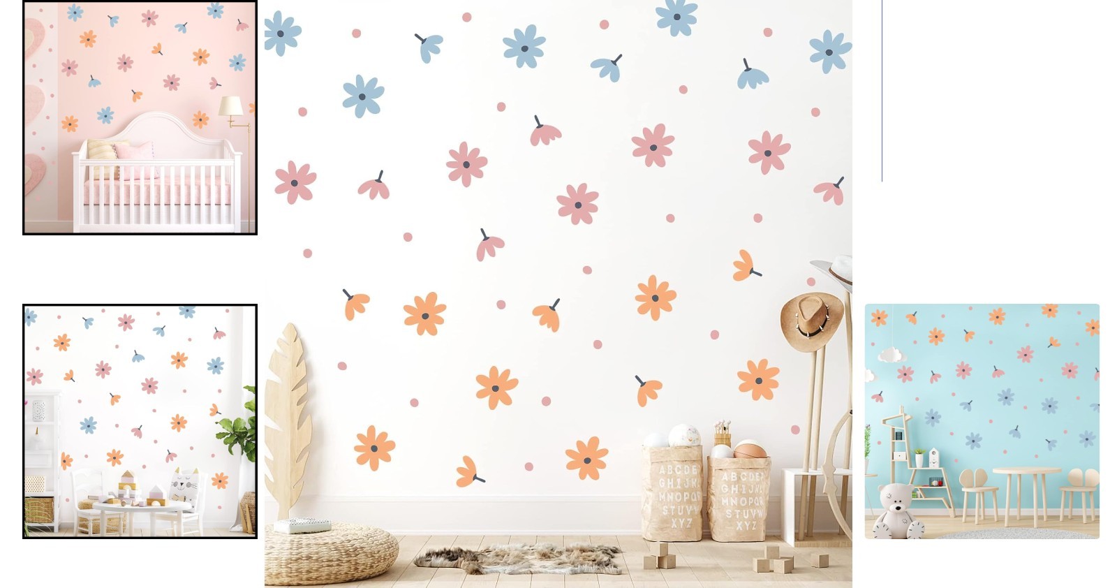 Waterproof Floral Wall Decals – Retro Daisy Decor for Kids' Rooms, 44 Stickers