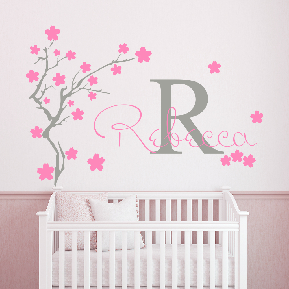 Girl Name Wall Decal Monogram Decal Sakura Tree Sticker Nursery Decor MM18