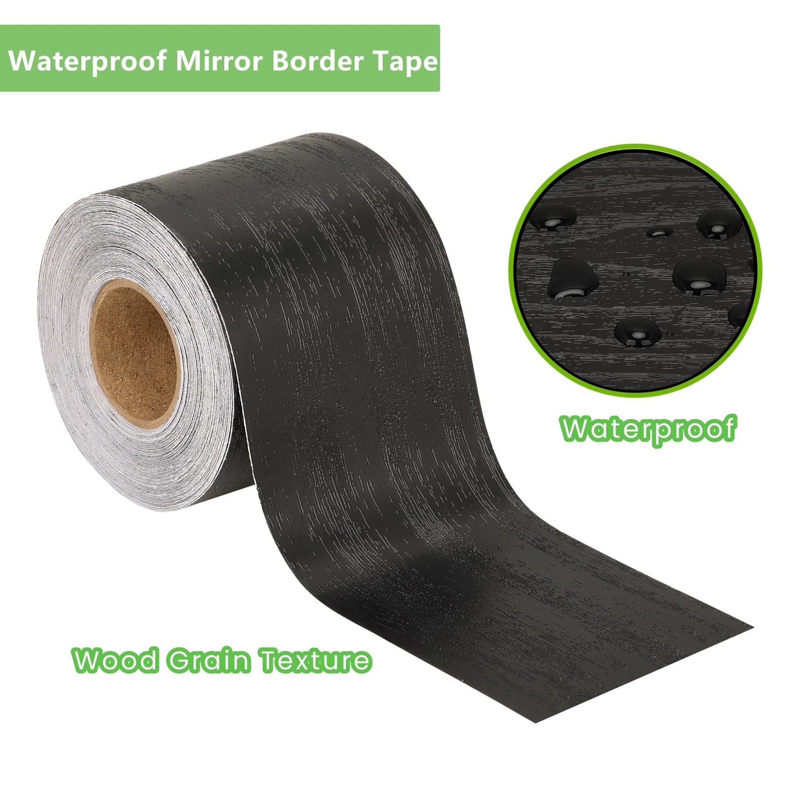 10M Black Mirror Border Wood Grain Wallpaper Bathroom Mirror Border Tape Remo…