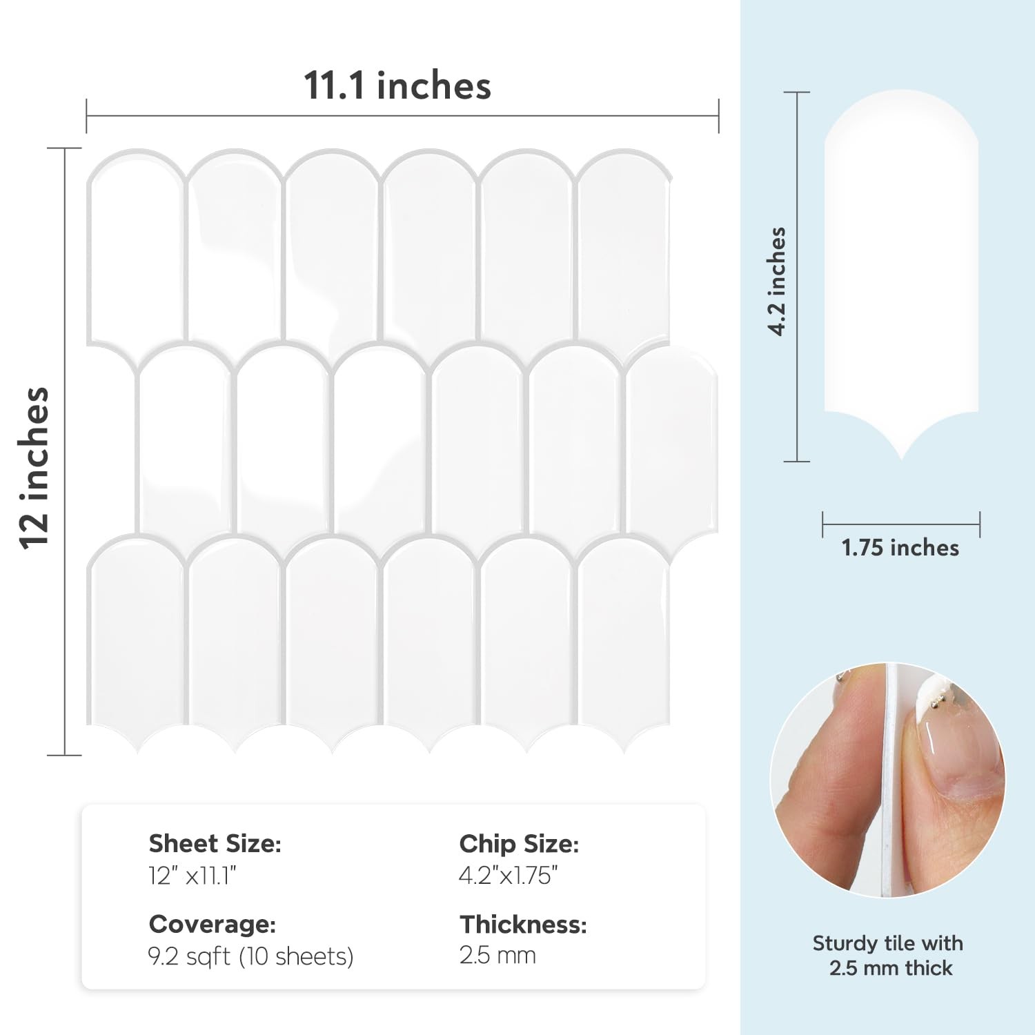 Upgraded Thicker Design Peel and Stick Backsplash Tile, 10-Sheet White with G…