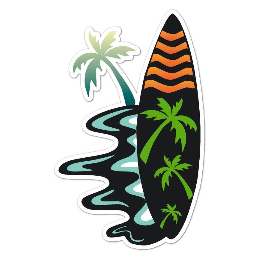 Surf Board Palm Tree, Vinyl Decal Sticker, Indoor Outdoor, 3 Sizes, #7577