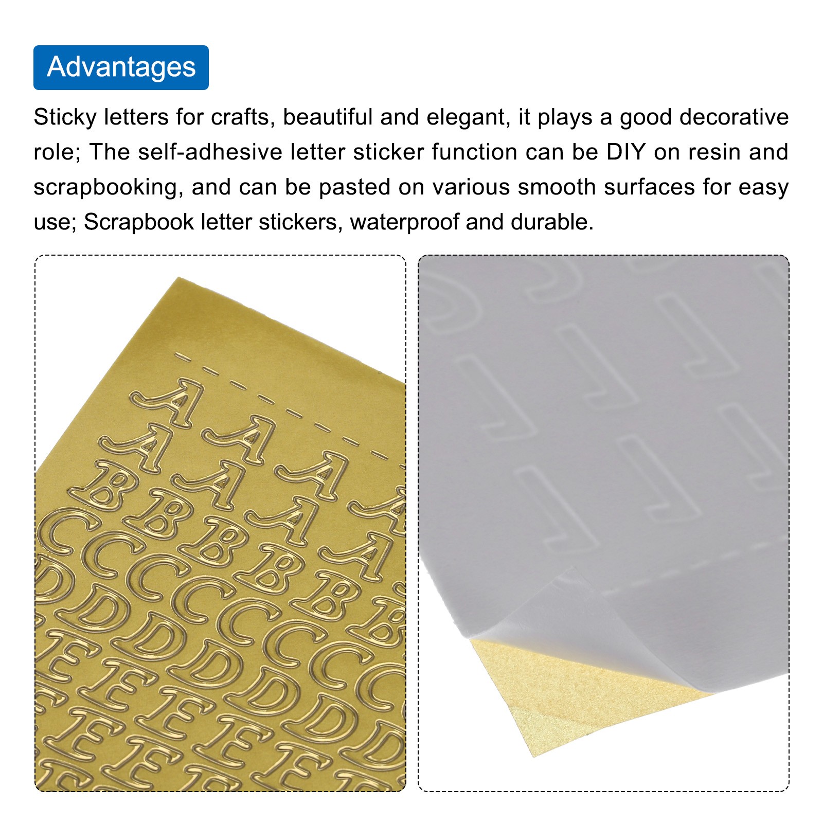 6 Sheets Alphabet Letter Sticker Gold Upper Lower a to Z Self Adhesive