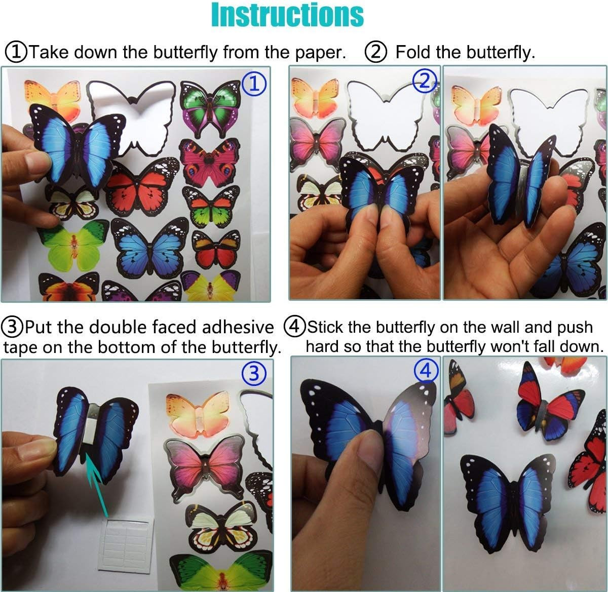 80 PCS Butterfly Wall Stickers Waterproof Removable Reusable Home Bedroom Decor