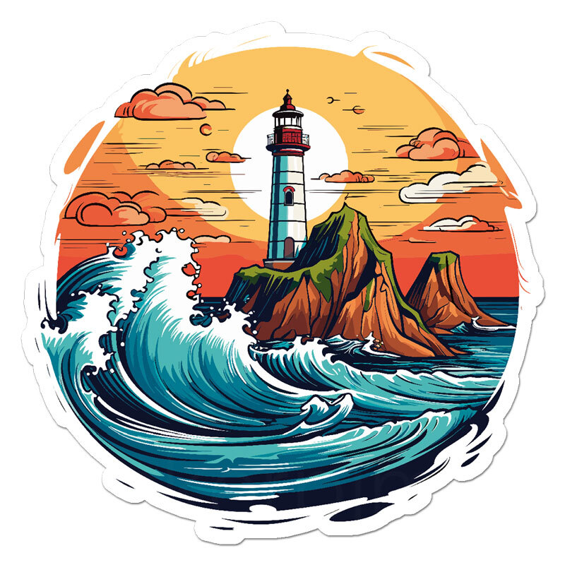 Lighthouse Surf Wave, Vinyl Decal Sticker, Indoor Outdoor, 3 Sizes, #11802