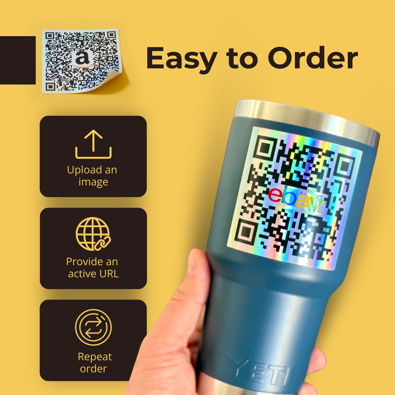 Custom QR Code Holographic Stickers 100 Pack Personalized Waterproof Business